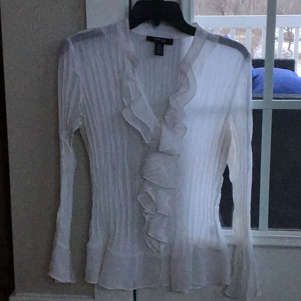 Style & Co white sheer ruffled blouse. Size 12 P.